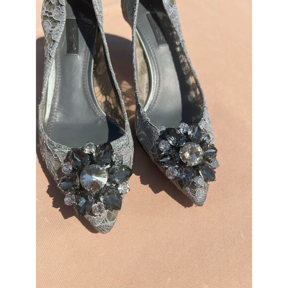 Dolce & Gabbana Taormina Lace Crystal Embellished Pointy Toe Low Heel Pumps 6.5 - Picture 3 of 14